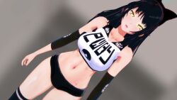    3d animated animated_eyes_only arm_warmers austinrose78 bare_shoulders black_hair blake_belladonna bow collar expressionless female_only femsub glowing_eyes gym_uniform koikatsu! large_breasts midriff navel rwby scar socks solo spiral spiral_eyes spiralwash_eyes sportswear standing standing_at_attention thighhighs video yellow_eyes 