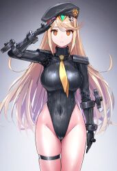    ai_art beret blonde_hair breasts earrings empty_eyes expressionless eyebrows_visible_through_hair female_only femsub garter gloves gradient_background grey_background hair_ornament hat leotard long_hair looking_at_viewer mythra_(xenoblade) navel nintendo orange_eyes saluting shadaloo_dolls shoulder_pads simple_background solo standing standing_at_attention street_fighter thigh_gap tie tight_clothing xenoblade_chronicles xenoblade_chronicles_2 yuuki_nanase_(generator) 