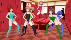 3d ass body_control brown_hair femdom femsub haigure haigure_ayami haigure_ayami_(artist) happy_trance heart_eyes leotard multiple_girls multiple_subs original