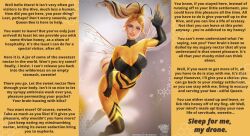 bee_girl blonde_hair blue_eyes breasts bug_girl caption chloe_bourgeois drone female_only femdom honey hypnotic_drink manip miraculous_ladybug monster_girl pov pov_sub prywinko smile text whitnosis_(manipper) wings 