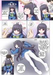 absurdres all_fours altered_common_sense black_hair blue_archive blush border brown_hair closed_eyes comic confused dazed english_text etlabsotwe eyebrows_visible_through_hair fake_animal_ears femsub finger_snap fingerless_gloves gloves gradient_background hair_band halo loli maledom miyu_(blue_archive) open_mouth pantyhose pet_play red_eyes right_to_left school_uniform short_hair short_skirt simple_background sitting skirt sleep_command sleeping smile speech_bubble text thigh_gap traditional traditional_hypnosis trigger unfocused_eyes uniform upskirt very_long_hair