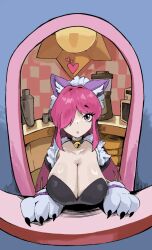  bell_collar brawl_stars cat_ears cat_girl cleavage colette_(brawl_stars) collar h_spike hair_covering_one_eye large_breasts maid maid_headdress paws pink_hair 