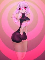 animated animated_gif artist_request breasts cameltoe character_request cleavage copyright_request femdom navel pink_hair red_eyes short_hair spiral_eyes sweater symbol_in_eyes tagme thick_thighs thighs underboob virgin_killer_sweater western