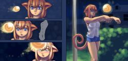 animal_ears before_and_after blush breasts brown_hair cat_girl comic dazed drool expressionless female_only femsub hypnotic_orb large_breasts magic open_mouth orb original see-through short_hair short_shorts sleepymaid spiral spiral_eyes symbol_in_eyes tail zombie_walk