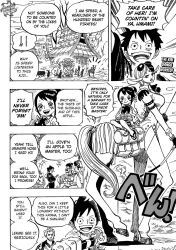  breasts comic femdom femsub greyscale horse_girl large_breasts monkey_d._luffy one_piece speed_(one_piece) text 