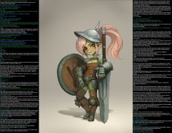  absurdres armor breasts caption dongjun_seo female_only femdom goblin goblin_girl green_skin hypnotic_drink hypnotic_drug hypnotized_dom incest long_hair looking_at_viewer male_pov manip pink_hair ponytail pov pov_sub shield small_breasts sword t323_(manipper) text unaware 