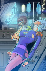 breast_expansion breasts daphne_blake female_only femdom femsub glasses hmb huge_breasts hypnotic_screen large_breasts long_hair mad_scientist scooby-doo_(series) short_hair smile spiral spiral_eyes symbol_in_eyes tech_control torn_clothes transformation velma_dinkley western