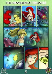 angler_fish_lure animated animated_gif ariel bikini bikini_top blonde_hair border carlo_robb_(colorist) cleavage comic disney drool femsub glowing happy_trance hypnotic_light lipstick mermaid midriff multiple_girls multiple_subs navel open_mouth ordeper_arts ordeper_arts_(colorist) red_hair seashell_clothing signature smile spiralwash_eyes tail the_little_mermaid tongue tongue_out underwater yuri