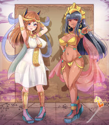 animal_ears astarte bikini black_hair blue_eyes bracelet breasts brown_hair cameltoe castlevania charlotte_aulin cleavage dark_skin dress earrings egyptian enemy_conversion fake_animal_ears femdom femsub gold hair_ornament harimao jewelry long_hair looking_at_viewer multiple_girls nail_polish navel red_eyes sandals see-through tagme toenail_polish