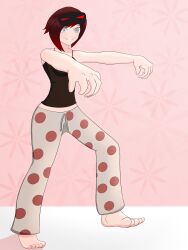 absurdres barefoot breasts clothed eye_mask feet female_only femsub happy_trance large_breasts pajamas red_hair ruby_rose rwby smile spiral_eyes syas-nomis symbol_in_eyes zombie_walk