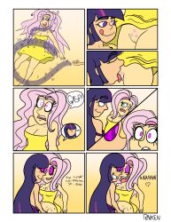  absurdres bottomless breasts comic cunnilingus drool female_only femdom femsub fingering fluttershy happy_trance hypnotic_eyes kaa_eyes long_hair magic multicolored_hair my_little_pony open_mouth oral penken personification pink_hair purple_hair straight-cut_bangs sweat text tongue tongue_out trance_break twilight_sparkle yuri 