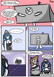  blue_hair brain_dead_retail_(series) brain_drain chloe_(kilroylucy18) comic hat humor kilroylucy18 naked_apron nessi_(kilroylucy18) original tagme text 