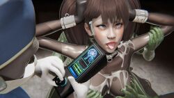  3d bodysuit bondage breast_grab brown_hair collar cum cum_on_body doctor eye_roll femsub gloves goblin green_skin honey_select_2 hp17r hypnotic_accessory kneeling lipstick makeup maledom monitor multiple_doms sex tears tech_control tongue tongue_out twintails 