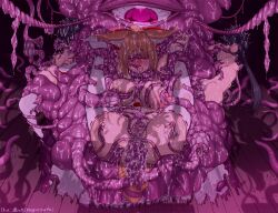 absurdres animal_ears arms_behind_back black_hair blindfold blush breasts brown_hair choker collar drool feet japanese_clothing large_breasts megureate monster multiple_girls multiple_subs nipple_tweak nipples nude open_mouth original parasite ponytail restrained signature small_breasts socks spread_legs spread_pussy tears tentacle_in_mouth tentacle_sex tentacles thighhighs tongue tongue_out twintails wet wet_clothes