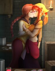 absurdres blush breasts drool expressionless female_only femsub glowing glowing_eyes helena_(spice_and_wolf) irine_brunner kissing large_breasts long_hair may_your_soul_rest_in_magdala open_mouth ponytail red_hair short_hair spice_and_wolf sub_on_sub yuri zko