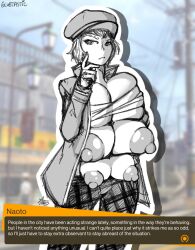  altered_common_sense breast_expansion exposed_chest female_only glubtastic greyscale hat multiple_breasts naoto_shirogane persona_(series) persona_4 solo unaware 