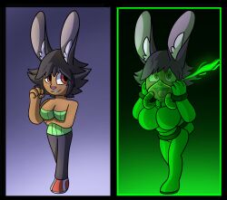  before_and_after bunny_girl female_only femsub furry gas_mask heart_eyes hypnotic_gas miracleofdatabase simple_background solo tagme 