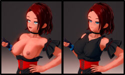  3d bare_shoulders before_and_after blue_eyes booru404 breasts brown_hair choker collarbone corset drool exposed_chest eye_roll female_only femsub hand_on_hip happy_trance koikatsu! multiple_views nude open_mouth original short_hair simple_background smile sweat 