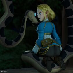 3d ass ass_focus blonde_hair clothed disney eh femsub huge_ass kaa kaa_eyes kneeling nintendo open_mouth princess_zelda short_hair snake tears_of_the_kingdom the_jungle_book the_legend_of_zelda