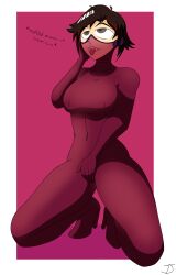  absurdres black_hair bodysuit breasts collar drone empty_eyes female_only femsub happy_trance high_heels large_breasts latex open_mouth ruby_rose rwby short_hair smile text the_us_doctor 