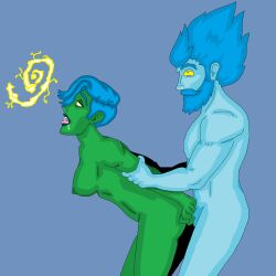  absurdres blue_hair blue_skin bottomless breasts demeter_(dlh) destripando_la_historia drool femsub green_skin hypnotic_spiral mspainter nude penis sex simple_background tongue_out topless yellow_eyes zeus_(dlh) 
