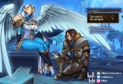  armor black_hair blue_skin breasts clothed femdom gameplay_mechanics hellbibi malesub veil warcraft wings world_of_warcraft 