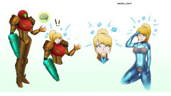  absurdres blonde_hair blue_eyes bodysuit bottomless brain breasts cameltoe clothed_exposure collar exposed_chest expressionless female_only femsub fishnets gameplay_mechanics hypnotic_object hypnotic_orb kneeling latex long_hair metroid_(series) nexus_light nintendo nipples open_mouth ponytail pussy resisting saluting samus_aran see-through shrunken_irises solo spiral topless zero_suit 