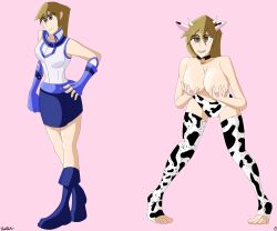 absurdres alexis_rhodes before_and_after breasts empty_eyes femsub lactation large_breasts milk milking the_us_doctor thighhighs topless yu-gi-oh! yu-gi-oh!_gx
