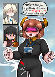  breath character_request chinmissouri female_only heart heart_eyes hypnotized_hypnotist large_breasts office_lady open_mouth remote_control tech_control text tongue_out translated visor 