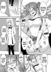 bottomless breasts camera comic dialogue drool empty_eyes femdom femsub greyscale hard_translated kazuha kissing large_breasts long_hair marialite masturbation monochrome nude panties possession skinsuit tagme text topless translated twintails underwear undressing
