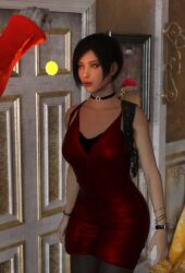 3d ada_wong bare_shoulders black_hair capcom choker clock dress expressionless eyeshadow femsub ghost_clown glowing halloween jodie_(scarecrow98) makeup maledom member9 original panties pendulum resident_evil resident_evil_2 short_hair standing