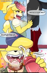  absurdres after_fellatio animal_crossing artifact_the_fox ball_sucking balls blonde_hair breasts cheating clothed collar comic corruption cum cum_in_mouth cum_on_breasts dog_girl dress_shirt drool eyelashes fellatio femsub fox_boy furry glowhorn hair_band handjob heart isabelle_(animal_crossing) kneeling large_breasts large_penis magic maledom netorare nintendo nude oral original penis pink_eyes ponytail sex sharp_teeth shirt shortstack size_difference skirt standing tail tied_hair tight_clothing tongue tongue_out veins 