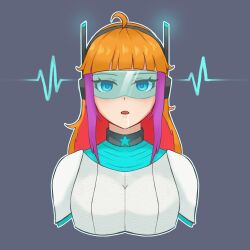  ahoge antenna bangs blonde_hair blue_eyes clothed drool empty_eyes expressionless female_only femsub hypnotic_accessory long_hair open_mouth orange_hair original purple_hair simple_background solo straight-cut_bangs tagme tech_control vi_(vynil) visor zires 