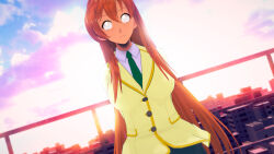  3d arms_behind_back code_geass expressionless female_only femsub ivatent_(manipper) large_breasts long_hair orange_hair school_uniform shirley_fenette whitewash_eyes 