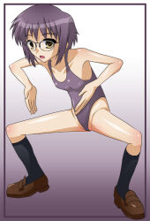 femsub glasses haigure leotard purple_hair spread_legs the_melancholy_of_haruhi_suzumiya yuki_nagato z 