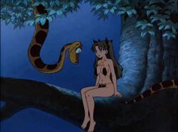  ai_art animated bare_breasts bikini black_hair breasts coils confused disney exposed_chest fate_(series) femsub hypnotic_eyes jungle kaa kaa_eyes loincloth maledom night nipples rin_tohsaka singing sleep_command snake sound the_jungle_book video 