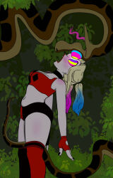  bare_shoulders blonde_hair cleavage clothed coils colorrings curvy dazed dc_comics disney femsub fingerless_gloves forked_tongue harley_quinn hypnotic_eyes jungle kaa kaa_eyes maledom navel snake the_jungle_book thick_thighs twintails 