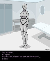 bald barcode femsub high_heels large_lips original robotization sortimid standing standing_at_attention text transformation