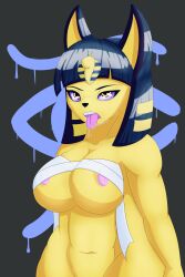 absurdres ahegao animal_crossing ankha_(animal_crossing) bottomless breasts cat_girl dazed drool egyptian female_only femsub furry large_breasts nintendo nude open_mouth secret_pony_guy short_hair spiral_eyes symbol_in_eyes tongue tongue_out topless
