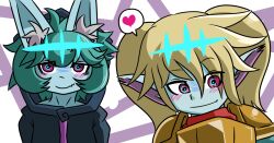  armor blonde_hair blush clothed control_indicator crown elf_ears eye_color_change femsub green_eyes green_hair heart hood hoodie league_of_legends long_hair maledom poppy_(league_of_legends) possession ruination short_hair smile summer_shark vex_(league_of_legends) viego_(league_of_legends) yordle 