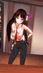 3d before_and_after body_writing clothed confused cross crotch_cutout custom_maid_3d_2 english_text female_only femsub girls_frontline gloves japanese_text lace lingerie long_hair navel_piercing nipples panties pantyhose piercing pussy red_eyes red_hair see-through solo taihou1944 tech_control text tie unaware underwear wa2000_(girls_frontline)