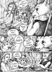 absurdres cat_girl comic elf elf_ears female_only furry greyscale halfling honey justsketchingviolets long_hair monochrome short_hair tabaxi text traditional