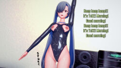 3d 8x9wo blue_hair bodysuit covered_with_cum drool female_only femsub happy_trance human_furniture inanimate_object koikatsu! long_hair original red_eyes robotization sequence symbol_in_eyes tech_control text translated