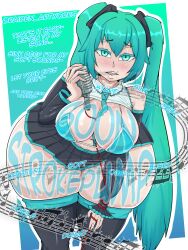  blue_eyes blue_hair caption dialogue femdom hypnotic_audio hypnotic_music large_breasts large_hips looking_at_viewer malesub microphone miku_hatsune pov_sub raiden_artworks skirt thick_thighs vocaloid 