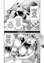  artist_request bottomless breasts comic dildo drool empty_eyes fate_testarossa female_only hard_translated kissing large_breasts magical_girl_lyrical_nanoha monochrome nanoha_takamachi nude reverse_cowgirl sex sex_toy tagme text topless translated yuri 