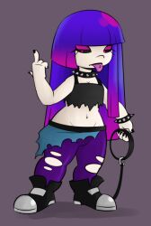 black_sclera boots bracelet collar corruption femsub glitch_techs goth jewelry makeup middle_finger miko_kubota mr.h pale_skin piercing solo tongue tongue_out tongue_piercing torn_clothes