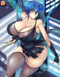 blue_hair breasts cleavage erect_nipples female_only femsub fingerless_gloves fishnets gloves glowing glowing_eyes haganef happy_trance heart heart_eyes high_school_dxd huge_breasts large_hips looking_at_viewer manip misterman4_(manipper) short_hair smile spiral_eyes symbol_in_eyes tagme thighhighs xenovia_quarta