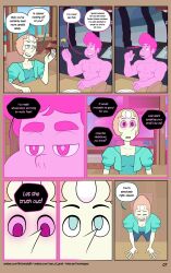  abs before_and_after blue_eyes cleavage collarbone comic femsub glowing glowing_eyes large_breasts maledom mrswindle94 orange_hair pearl_(steven_universe) pink_eyes pink_hair steven_(steven_universe) steven_universe text 