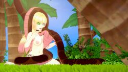  3d bikini blonde_hair breast_sucking coils disney exposed_chest femsub happy_trance hypnotic_eyes kaa kaa_eyes koikatsu! maledom marin_kitagawa my_dress-up_darling smile snake thatguysly the_jungle_book 