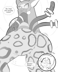  animal_ears ass ass_worship bastemon breasts dancing dialogue digimon earrings english_text fairy_tail fangs femdom femsub furry greyscale huge_ass large_breasts lisanna_strauss looking_back monochrome ring_eyes senshi05 smile tail text veil white_background 